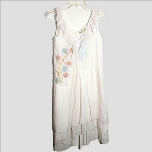 Blue Plate White Ruffle Boho Embroidered Sun Dress Boho Wedding Festival Shower